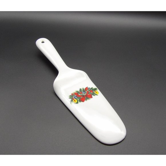 Vintage Christmas Porcelain Cake Server 10" L x 2 1/2" W Screen Printed Picture - Picture 1 of 8